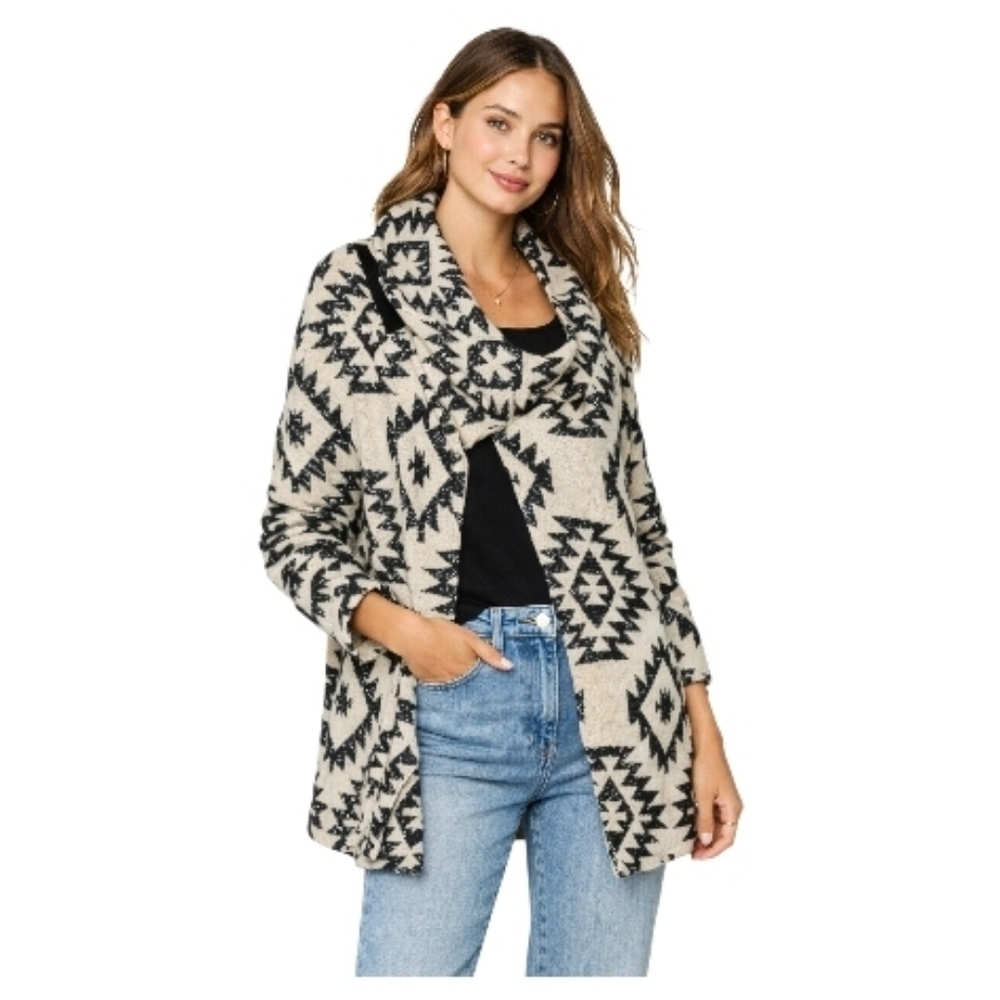 Anthropologie Capulet coat black white aztec tribal print wool blend xs jacket